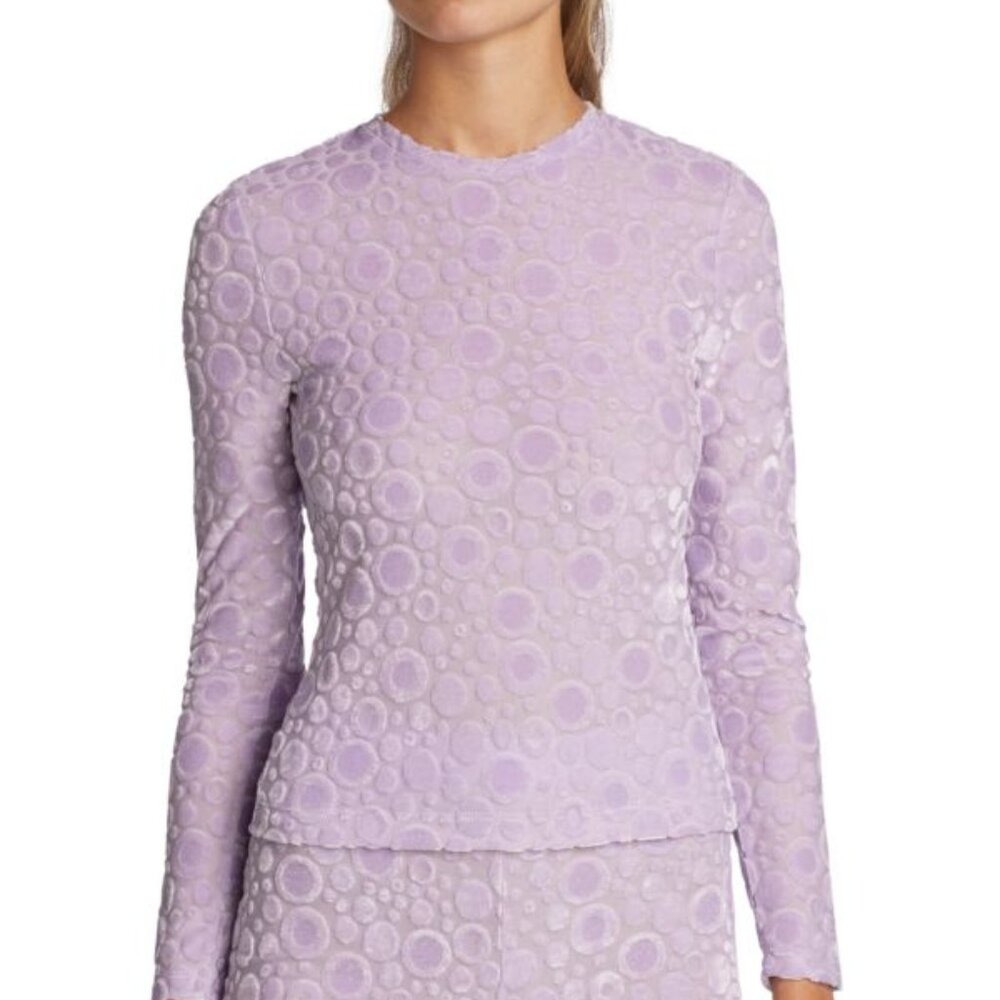 Stine Goya Fitted Long Sleeve Velveteen Burn Out Purple Bubble Tee Top